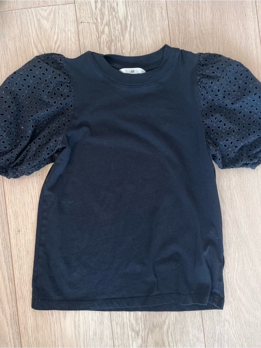 H&M Black Eyelet Puff Sleeve Tee